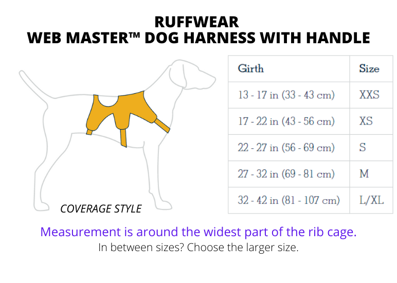 sizing chart and coverage style web master harness
